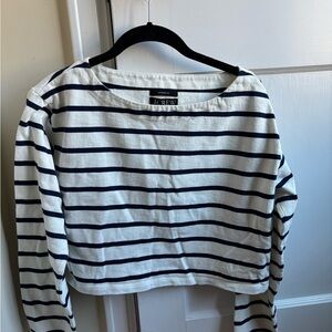 J. Crew Navy and White Striped Long-Sleeve Boatneck Tee